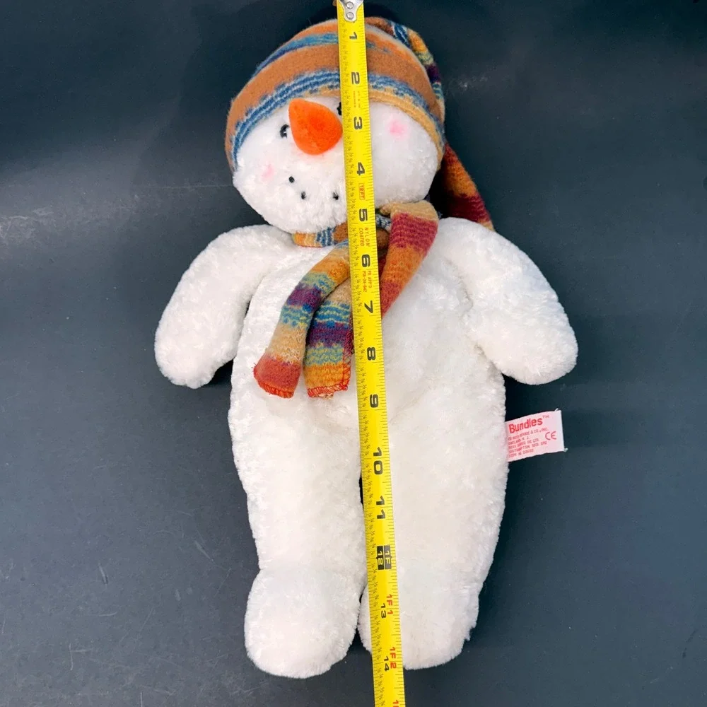 Russ Berrie Bundles Snowman Plush 14 Inch White Striped Hat Scarf Vintage 22688